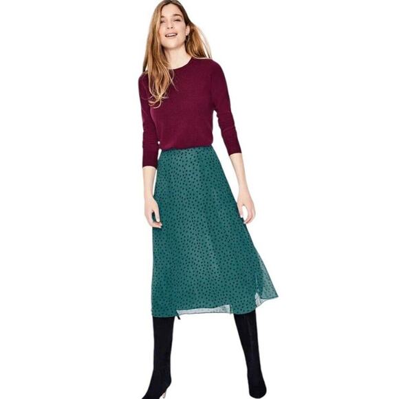 Boden Serena Midi Skirt US 4P Green Polka Dot Chiffon Flare A Line Flowy NWT - Picture 16 of 16
